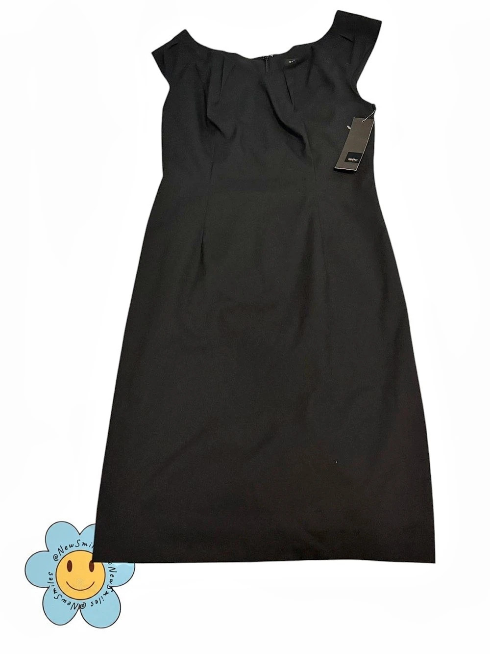 Mossimo ~ Sheath Dress ~ Solid Black ~ Pleats in the Cap Sleeves & Bodice, Slit